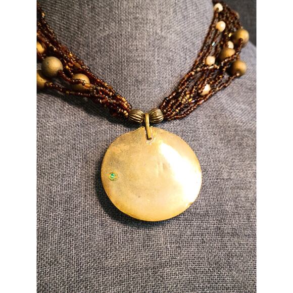 Mosaic Bone Brass Pendant Vintage Jewellery - Picture 5 of 5